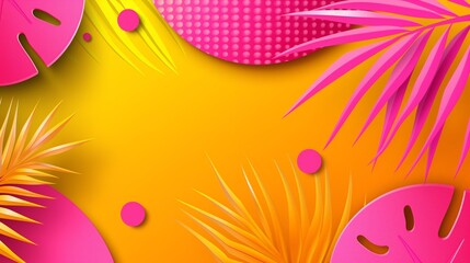 Wall Mural - a yellow background with pink and yellow leaves and flowers