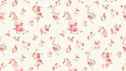 Cute pink tiny roses pattern on a cream background, small floral pattern, vintage shabby chic style wallpaper.floral line art, floral patterns, seamless patterns, background, large flowers.