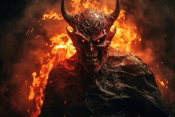 Canvas Print - Hell demon outdoors fire representation. .