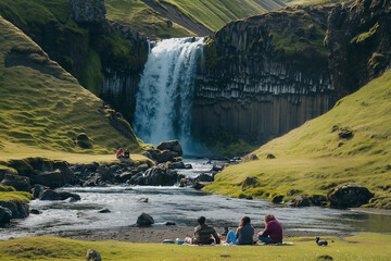 Wall Mural - Peaceful family picnic by a lake