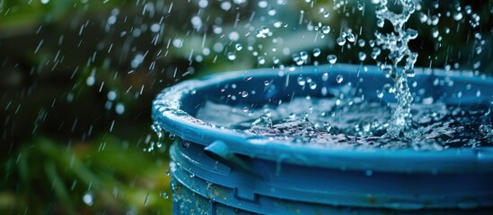 Water Droplets Splashing into a Blue Bucket