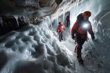 Sticker - Headlamp Adventure in Icy Underground Cave