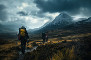 Poster - Group Hiking in Scottish Highlands