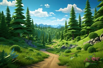 Wall Mural - Forest green tree land.