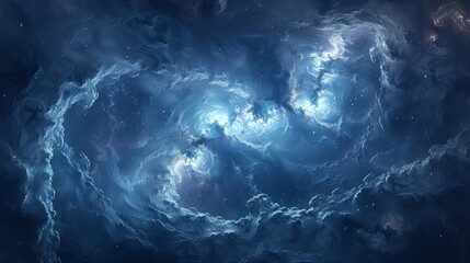 Wall Mural -  A blue swirl in the heart of a dark night sky, dotted with stars