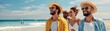 © InkCrafts - Sunny beach with friends laughing, enjoying summer vacation, capturing the joy of travel in a bright and friendly setting, Travel Fun