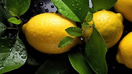 Wall Mural - lemons and limes with green leaves