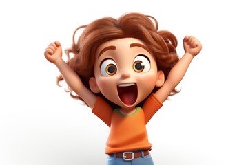 Poster - Excited kid cartoon toy white background.