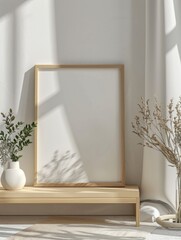 Wall Mural - Wooden shelf with picture frame