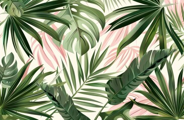 Canvas Print - Floral seamless pattern featuring cordelia leaves on a pink background.