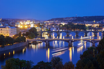 Wall Mural - Aerial cityscape evening view of Prague, capital of Czech Republic, view from Letna park