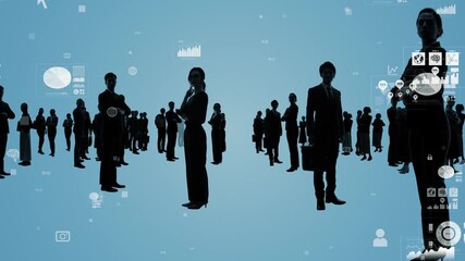 Poster - Group of multinational people and statistics data concept.