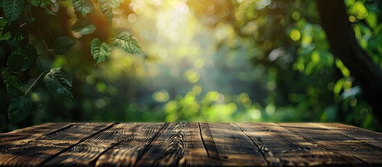 Poster - Blurry nature background with a table top creating copy space image