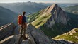© HavingFunShop - Portrait of a mountaineer standing on top of a rock, looking down the valley