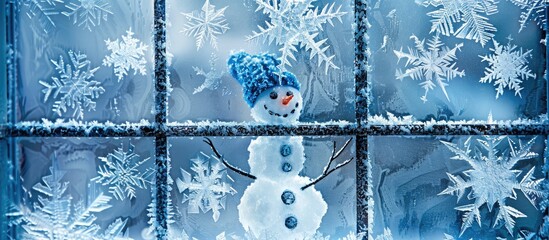 Sticker - Create frosty drawings on a window background with copy space for a festive New Year touch