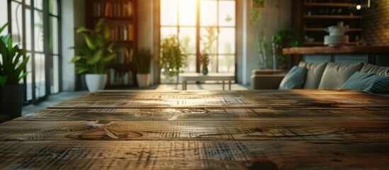 Poster - Blurry interior background with a table top perfect for a copy space image