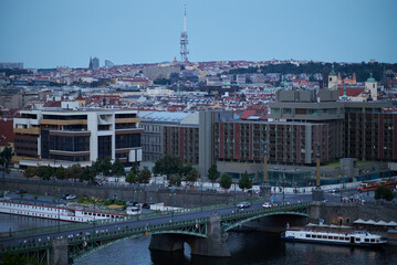 Wall Mural - Aerial cityscape evening view of Prague, capital of Czech Republic, view from Letna park