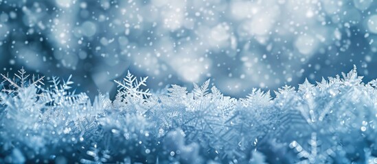 Aufkleber - Close up winter or Christmas themed background featuring snow crystals frost patterns and space for image insertion. Creative banner. Copyspace image