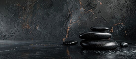 Aufkleber - Black stones in their natural state create an elegant podium on a dark background ideal for displaying a copy space image