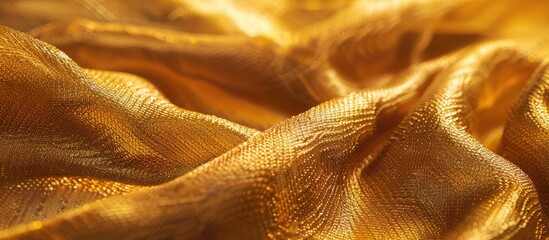 Aufkleber - A close up macro photograph of crumpled golden fabric texture in the backdrop with copy space image