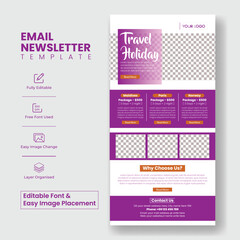 Wall Mural - travel and tourism email newsletter editable template for travel blog layout email template, vertica