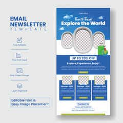 Wall Mural - travel and tourism email newsletter editable template for travel blogger email marketing landing pag