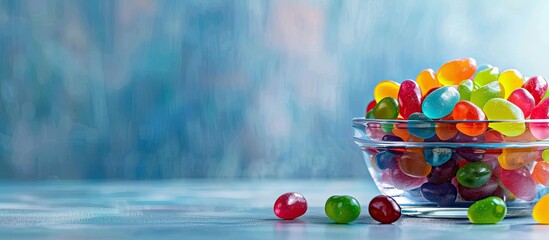 Aufkleber - Colorful jelly beans displayed in a glass bowl on a background with copy space image