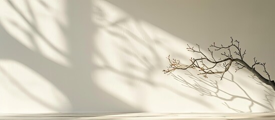 Poster - Beige white wall exhibiting abstract shadows of nature provides copy space image