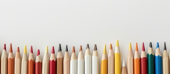 Aufkleber - Colorful pencils on white backdrop with room for text ideal for educational themes or back to school concepts. Creative banner. Copyspace image
