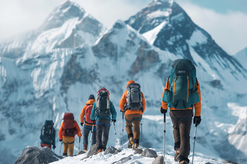 Wall Mural - Hikers trekking to the base camp