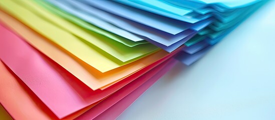 Fototapete - Colorful papers are displayed on a white table with plenty of space for text or images. Creative banner. Copyspace image