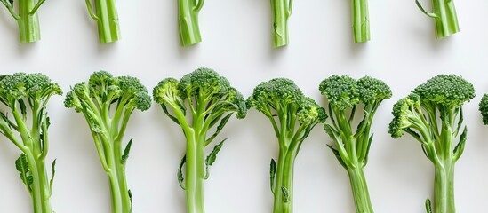 Wall Mural - Broccolini arranged on white background for copy space image