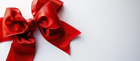Fototapete - Close up shot of a red bow on a white background with copy space image