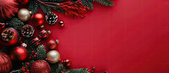 Aufkleber - Top view of Christmas decorations creating a festive background with copy space image