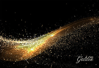 Canvas Print - Textured isolated arc with shiny gold tinsel on black background.