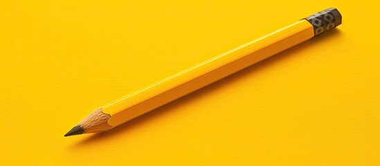 Aufkleber - A bright yellow background showcases a sharp diagonal yellow pencil on its own offering a mockup with ample copy space image