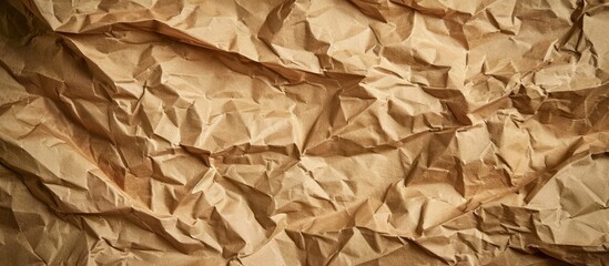 Poster - Close up macro photograph of crumpled brown craft paper texture Background with copy space image