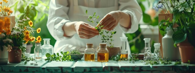 Medicinal herbs and alternative medicine. Selective focus.