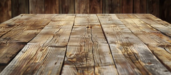 Leinwandbilder - Close up of a table made of wooden planks with a textured background and space for inserting an image. Creative banner. Copyspace image