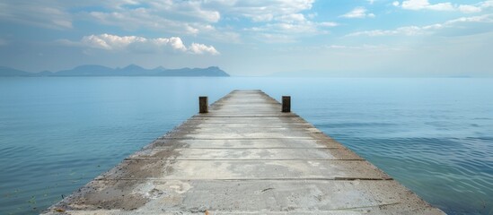 Fototapete - Concrete pier offers picturesque view of tranquil sea with copy space image