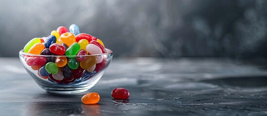 Aufkleber - Colorful jelly beans displayed in a glass bowl on a background with copy space image