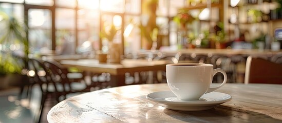 Aufkleber - Coffee cup on a table in a cafe with a copy space image