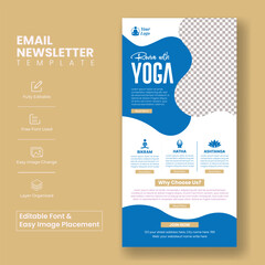 Wall Mural - yoga and meditation email newsletter editable template for fitness or wellness blog page layout, sui