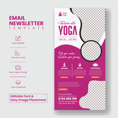 Wall Mural - yoga and meditation email newsletter editable template for fitness or wellness blog page layout, sui