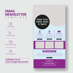 Wall Mural - yoga and meditation email newsletter editable template for fitness or wellness blog page layout, sui