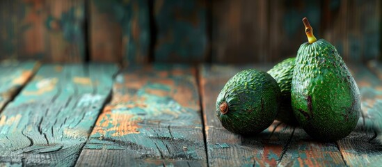 Aufkleber - Avocado fruit displayed on a wooden surface with copy space image