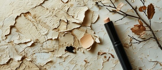 Poster - Create a natural backdrop for cosmetics with a copy space image mixing tree bark and torn beige paper