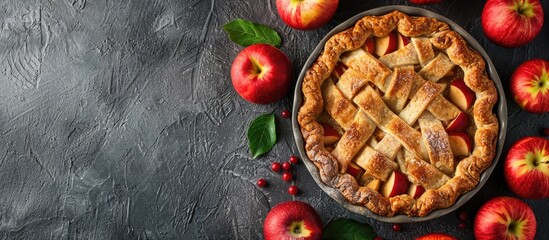 Poster - Apple pie displayed with a plain grey copy space image