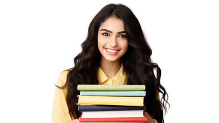 female student with book isolated on white background