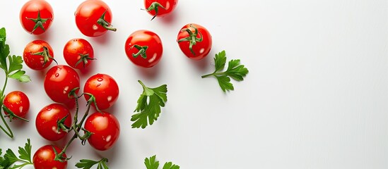 Aufkleber - Image of cherry tomatoes and parsley leaf on white background with copy space image